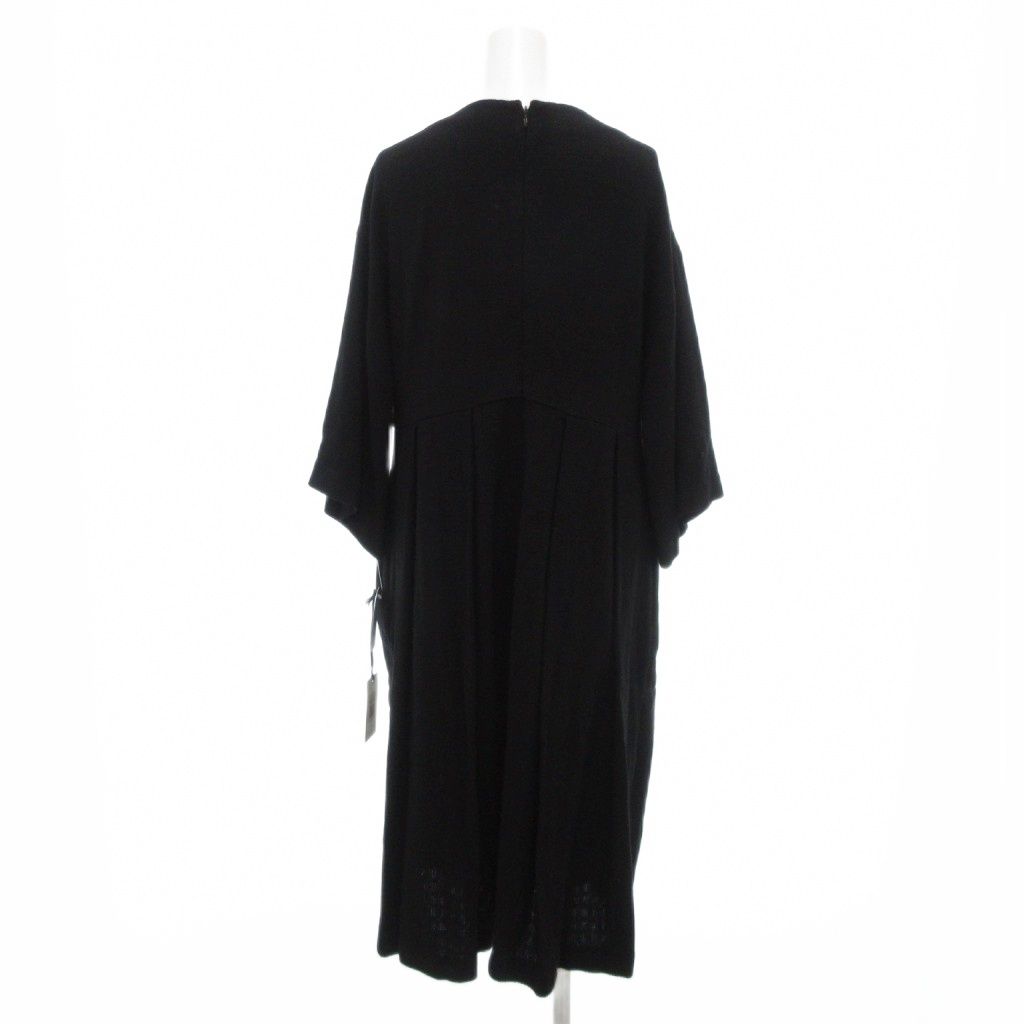 コラム COLUMN オープンフロントネック クラシカル タックワンピース リネン混 長袖 ロング F 黒 ブラック UO