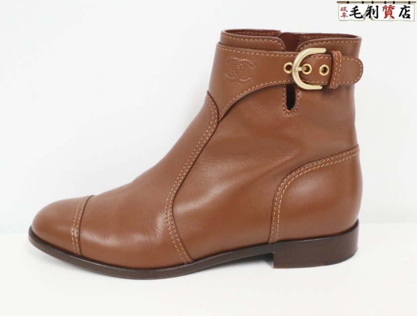 シャネル CHANEL G 33196 ココマーク レザー ショートブーツ ブラウン サイズ38 5 ブーツ 靴