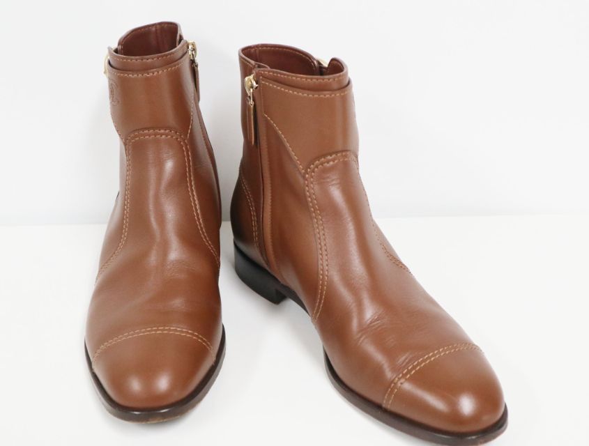 シャネル CHANEL G 33196 ココマーク レザー ショートブーツ ブラウン サイズ38.5 ブーツ 靴