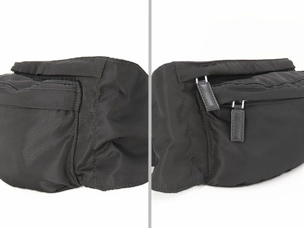 【極美品】プラダ ウエストポーチ サフィアーノ×ナイロン 黒 2VL132 PRADA プラダ ショルダーバッグ 2VH113 2DMH メンズ ナイロン