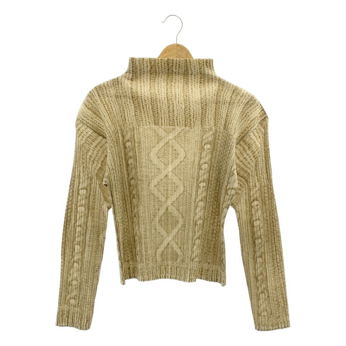 PLEATS PLEASE ISSEY MIYAKE | プリーツプリーズイッセイミヤケ プリーツ ケーブル編み 転写 プリント ボトルネック トップス 3 ブラウン系 レディース