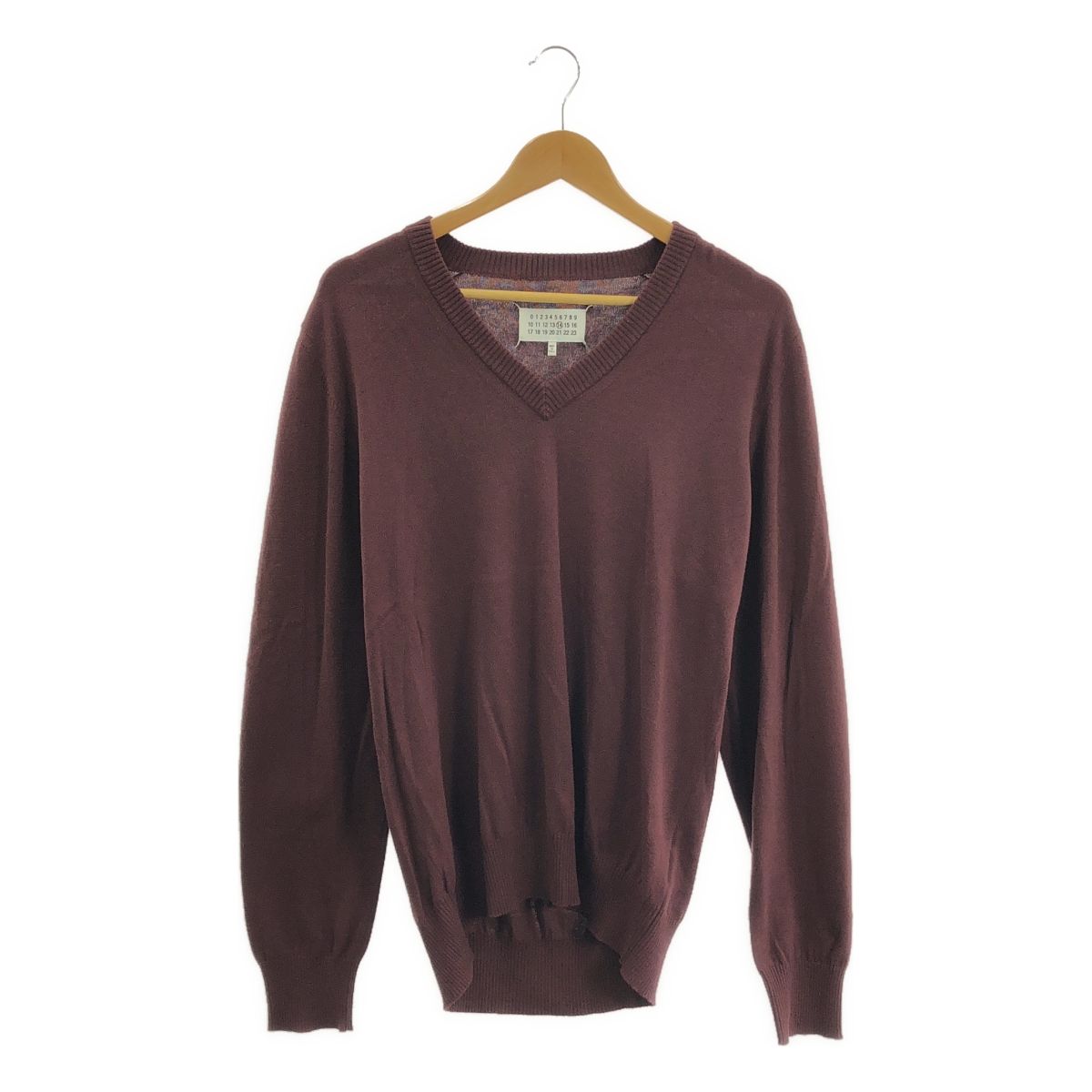 Maison Margiela / メゾンマルジェラ | 2016AW | ウール Vネック エルボーパッチ ニット | L | ボルドー | メンズ