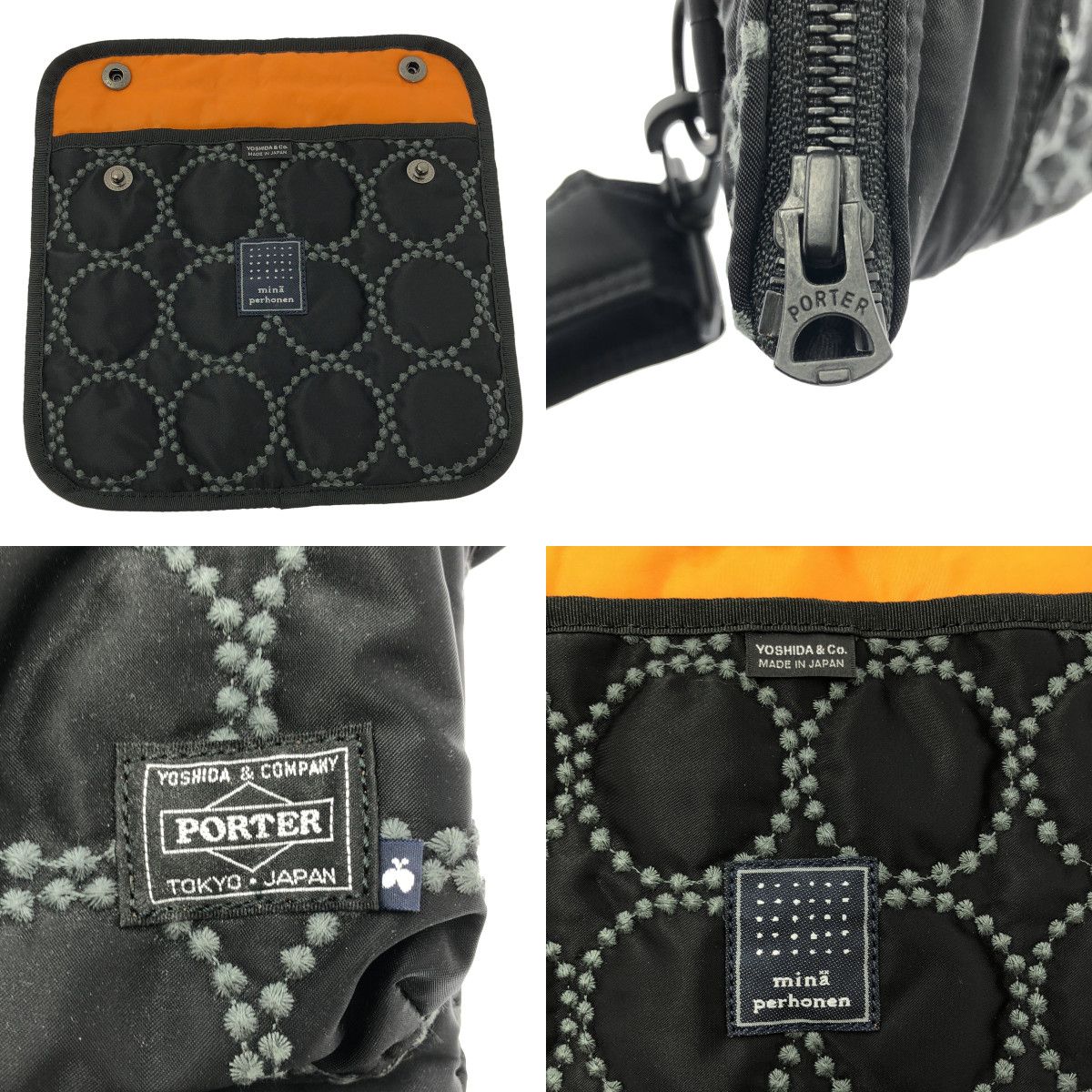  mina perhonen ミナペルホネン × PORTER ポーター tambourine HELMET BAG 2 way ショルダー付き タンバリン エンブロイダリー ヘルメットバッグ ブラック レディース メッセンジャーバッグ ショルダーバッグ