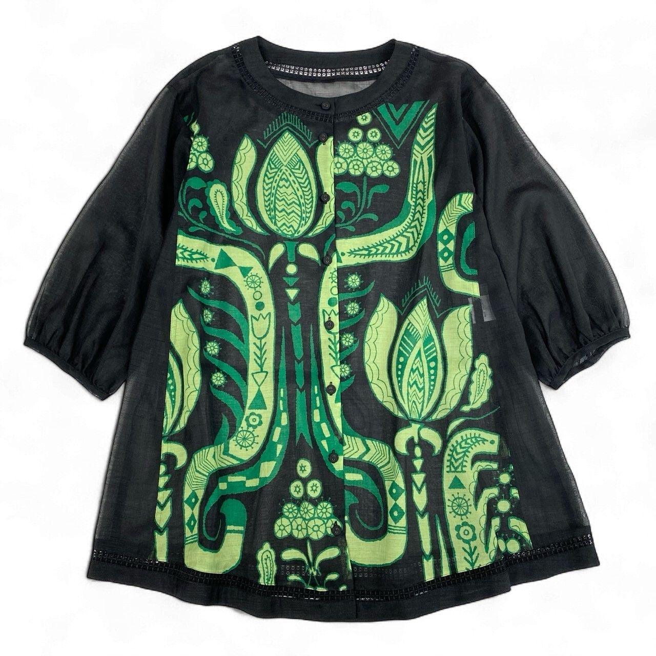 トクコプルミエヴォル　プリントチュニックシャツ　海岸　人々　リゾート　パリ 41k26 TOKUKO 1er VOL トクコプルミエヴォル シアー チュニックシャツ