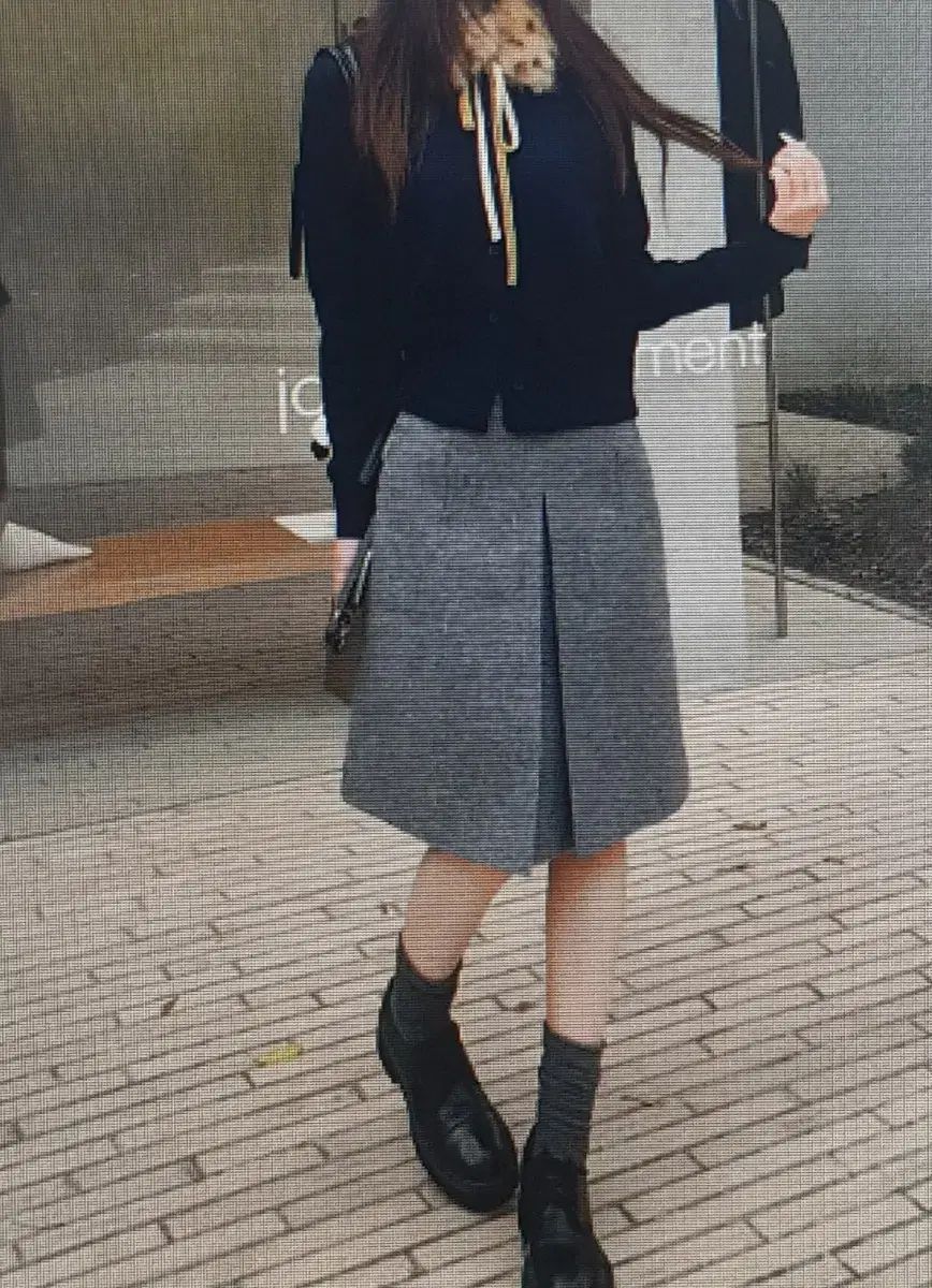 海外配送 秋 冬 ウール リバーシブル グレー プリーツ ミディ スカート