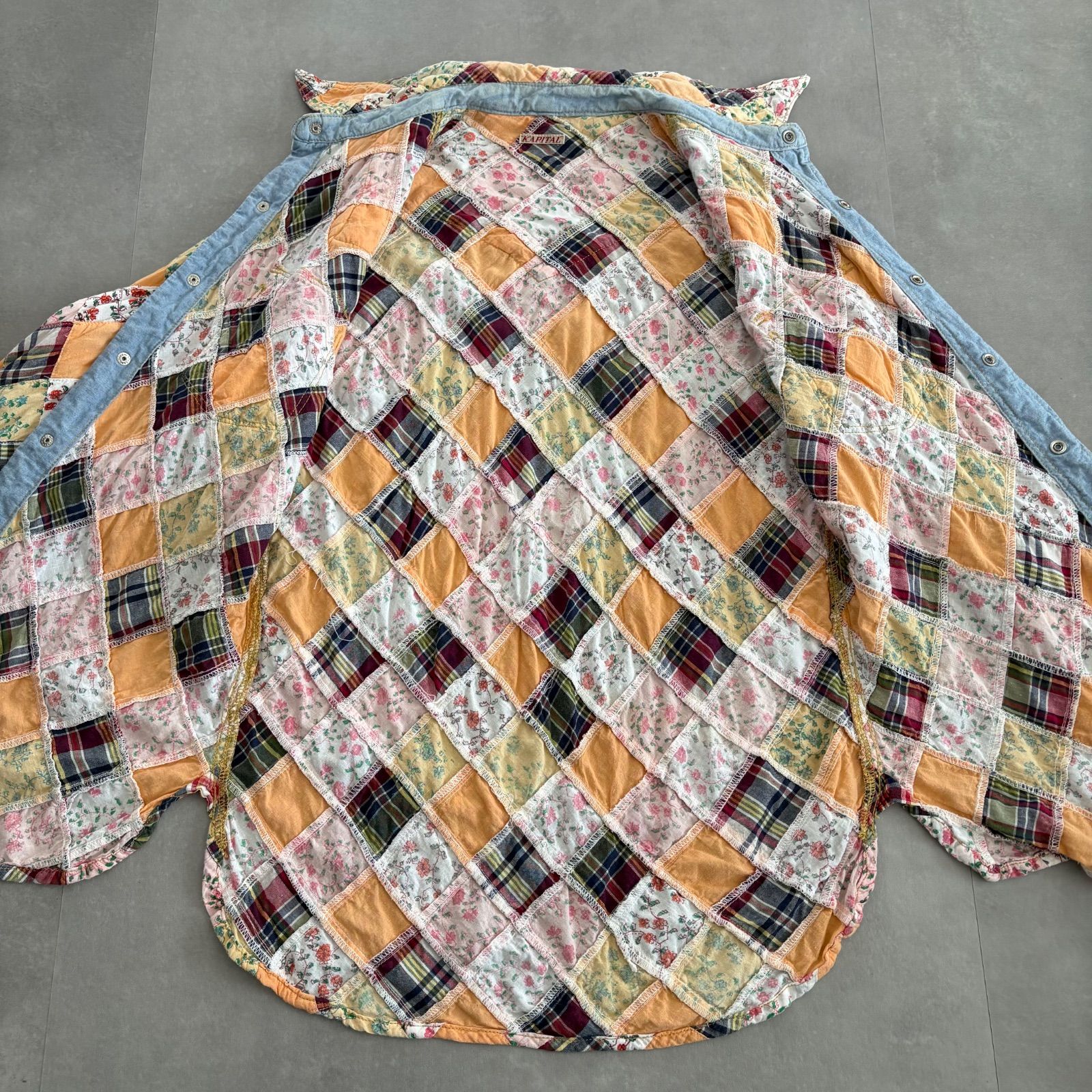KAPITAL 総柄 花柄 パッチワーク ウエスタンシャツ コットン サイズ2 M
