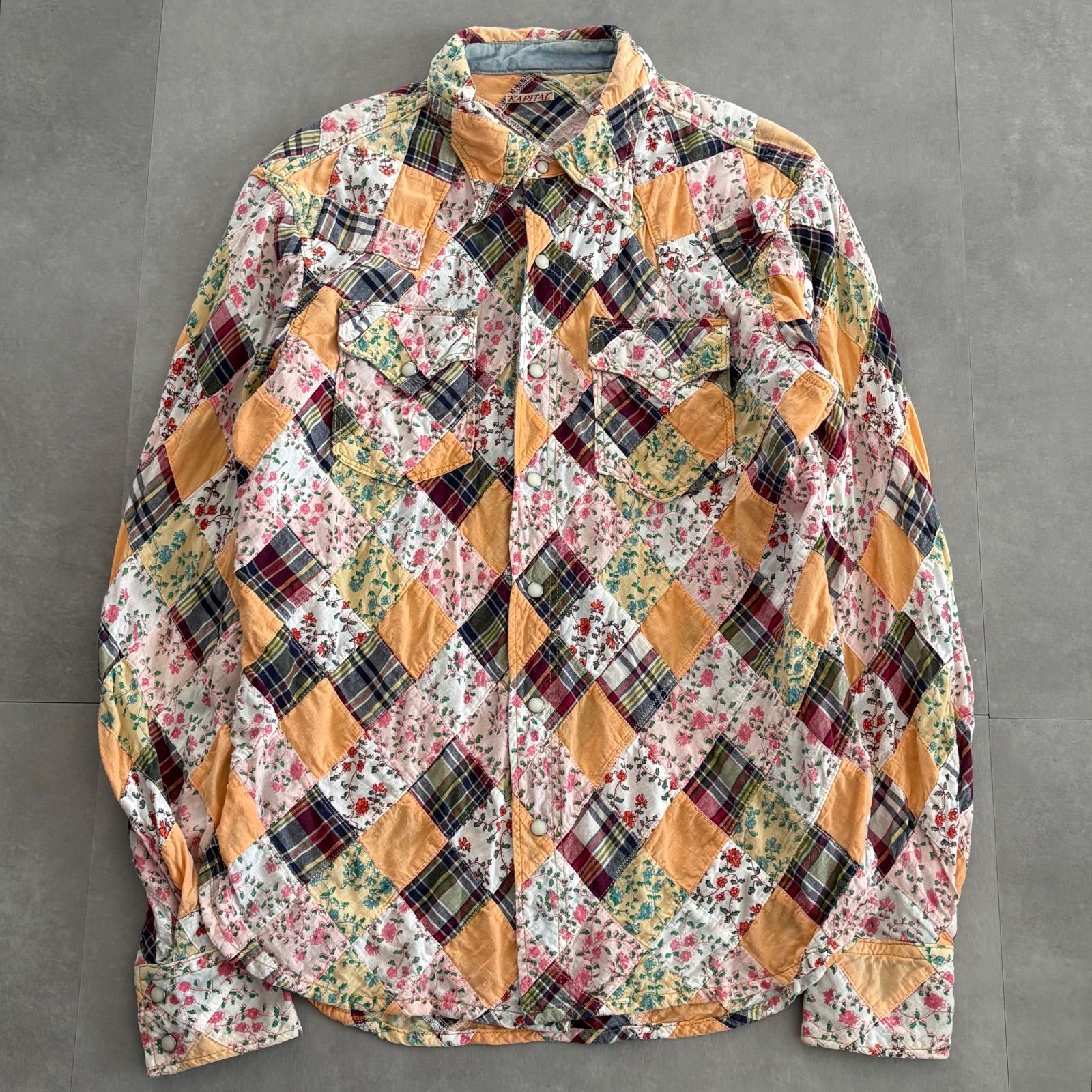 KAPITAL 総柄 花柄 パッチワーク ウエスタンシャツ コットン サイズ2 M位