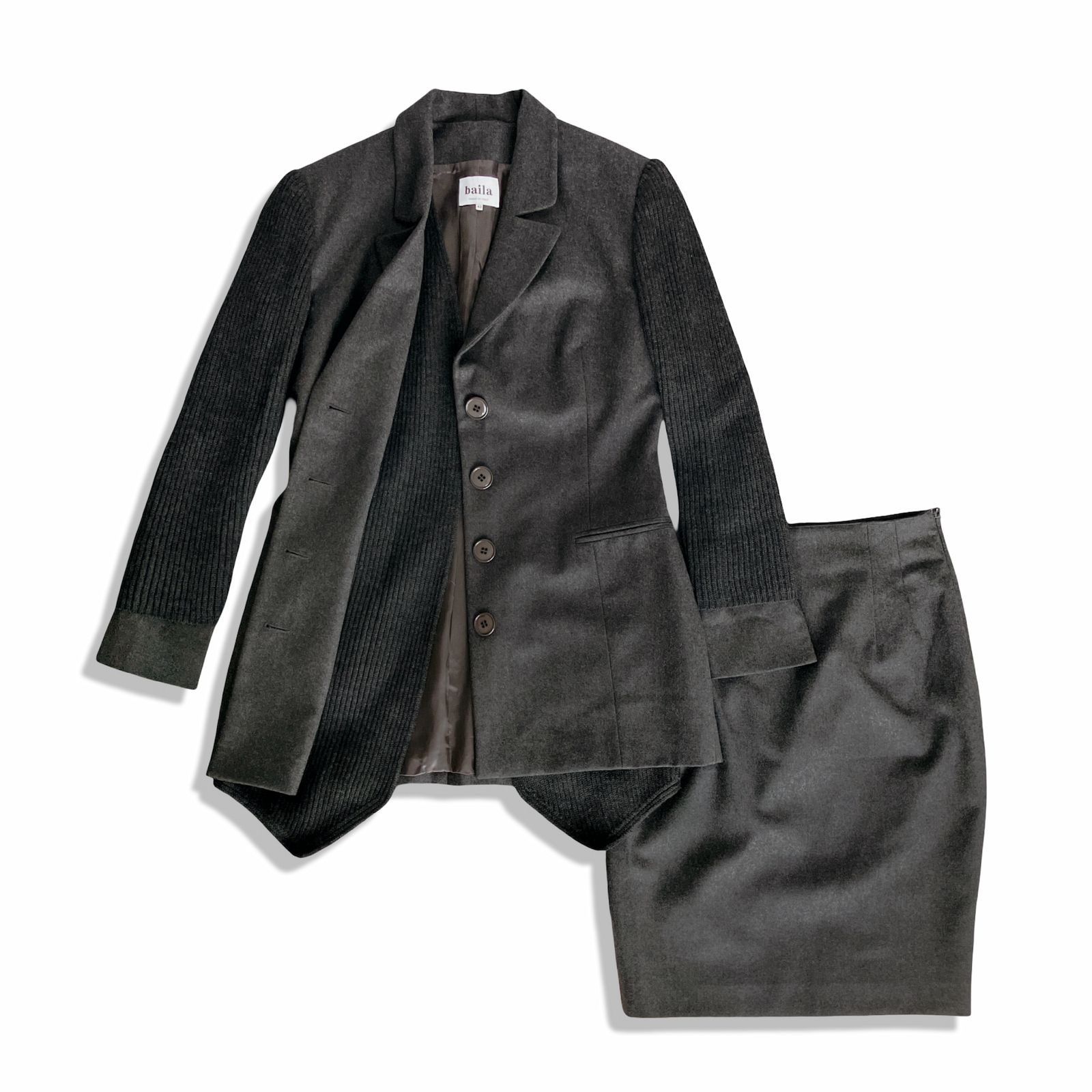 baila バイラ ヴァージンウール 3ピース スカート スーツ セットアップ size 42 チャコールグレー レディース イタリア製