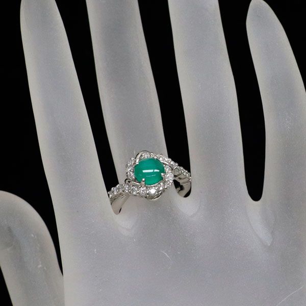 特品エメラルドキャッツアイリング Pt900 エメラルド キャッツアイ ダイヤモンド リング 0.95ct D0.53ct