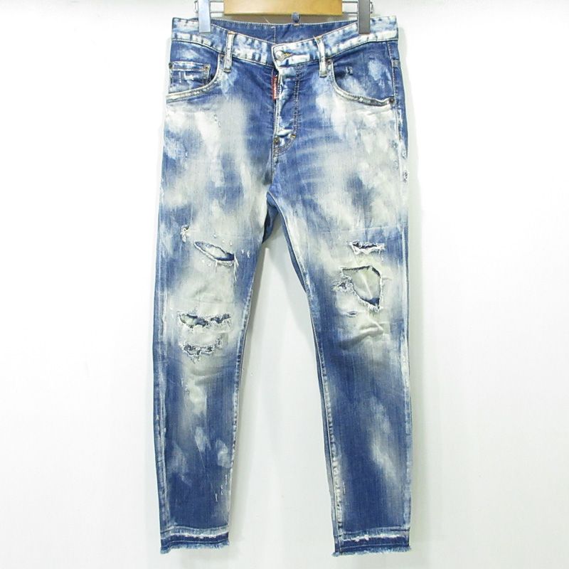 ディースクエアード SKATER JEAN スケータージーンズ 加工ボタンフライデニムパンツ ダメージ加工 カットオフ 18 s ブルー サイズ 42 108