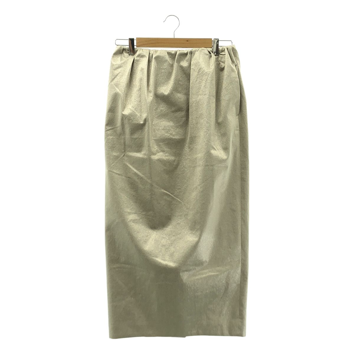 BLAMINK ブラミンク ラメ ギャザー バック スリット スカート 38 シルバー レディース