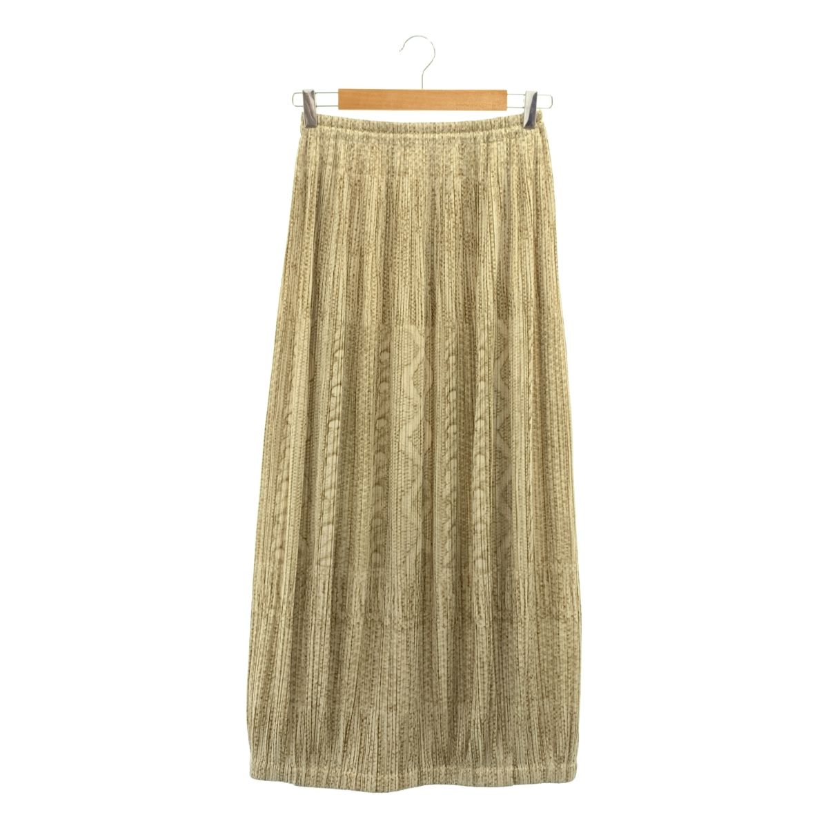 PLEATS PLEASE ISSEY MIYAKE プリーツプリーズイッセイミヤケ プリーツ ケーブル編み 転写 プリント ロング スカート 3 ブラウン系 レディース