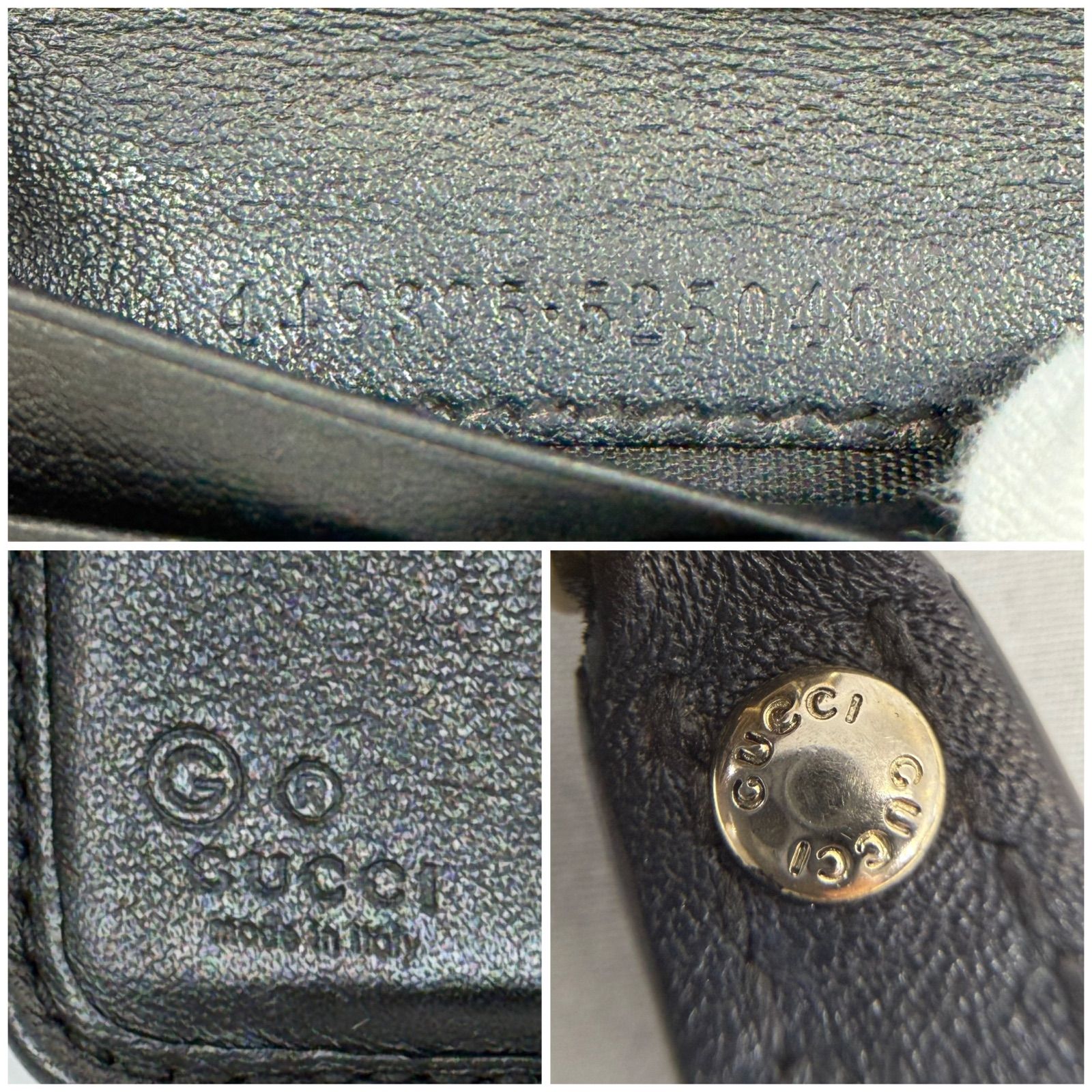 【人気・美品】Gucci グッチ マイクロ シマ ラウンドジップ コンパクト ウォレット 二つ折り 財布 449395 ブラック 黒色 レザー 本革 箱付き ゴールド金具 金色 メンズ レディース ユニセックス