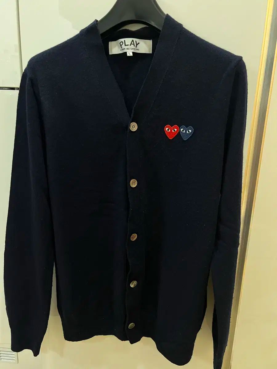 コム デ ギャルソン ダブルパッチ ネイビー カーディガン L