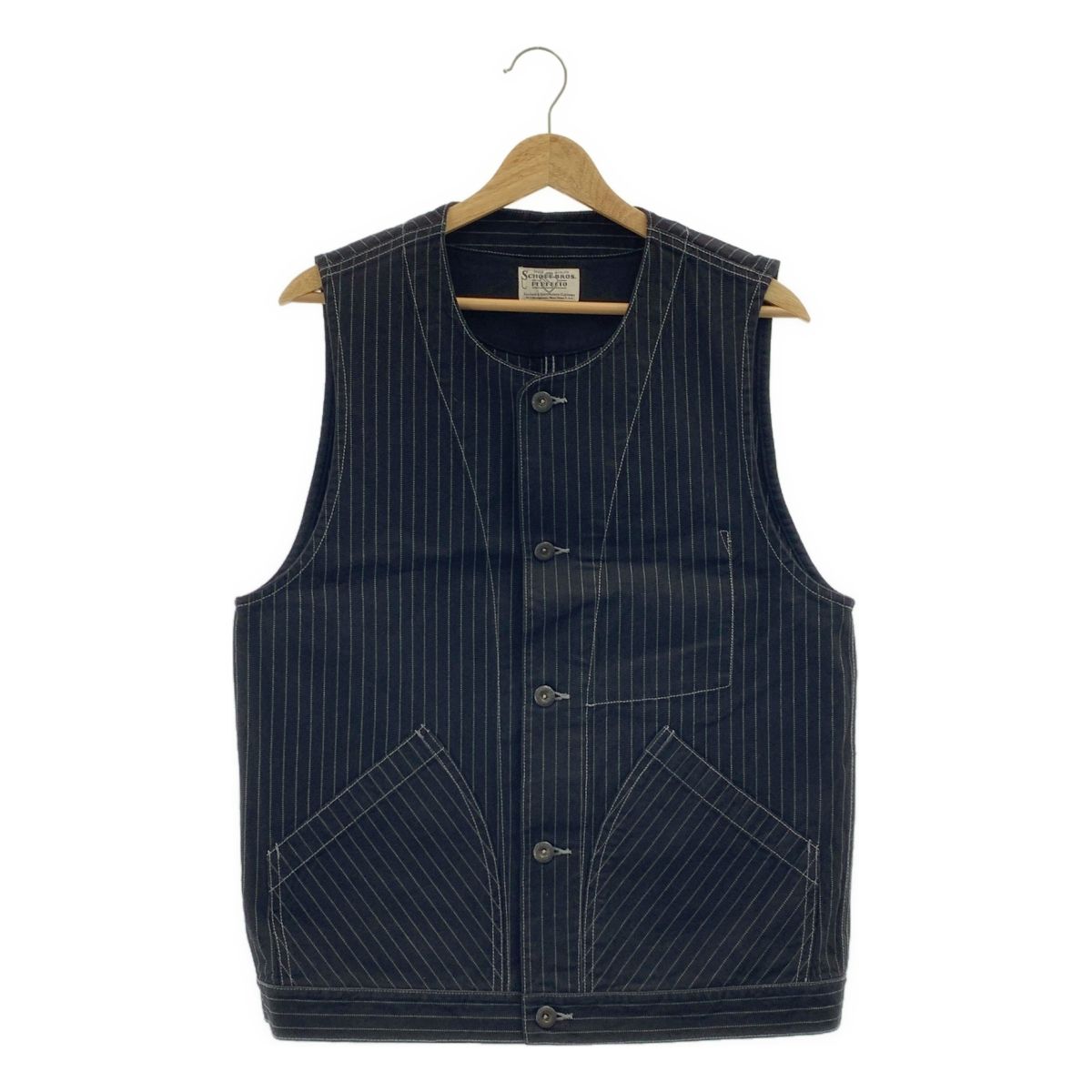 【美品】  SCHOTT / ショット | OLD HICKORY DENIM VEST ヒッコリー ベスト | L | ブラック/グレー | メンズ