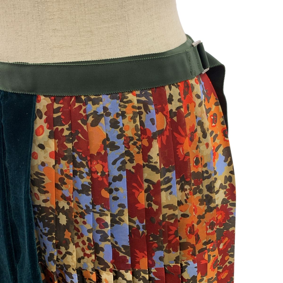 sacai / サカイ | フラワープリント ベロア切替 プリーツ ラップ