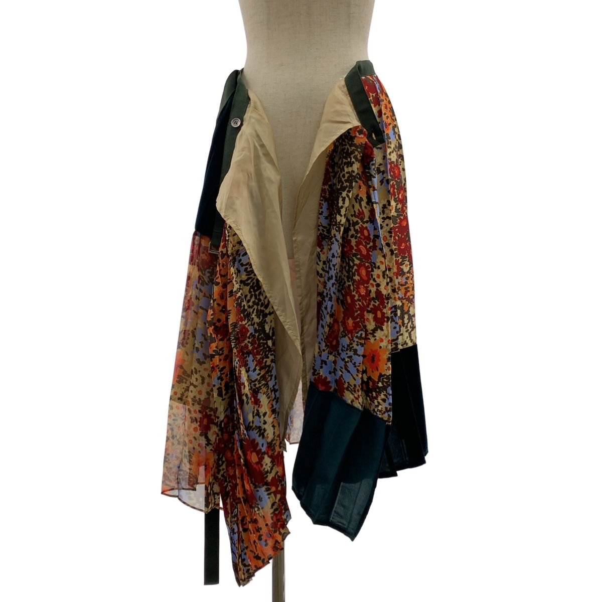 sacai / サカイ | フラワープリント ベロア切替 プリーツ ラップ