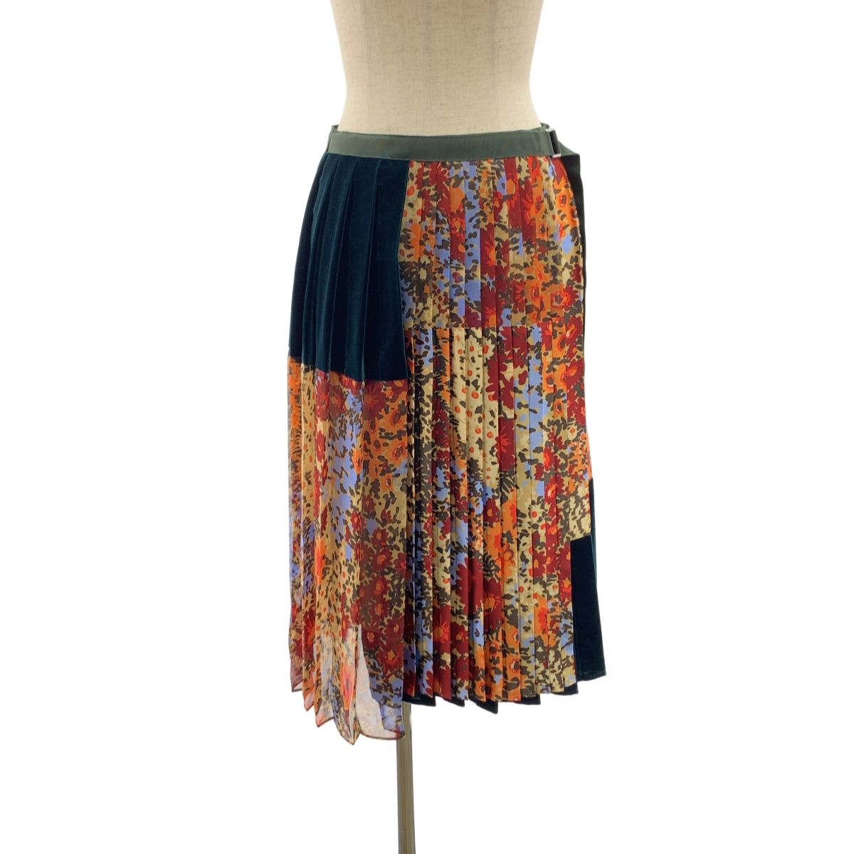 sacai サカイ フラワープリント ベロア切替 プリーツ ラップスカート 1 マルチ レディース