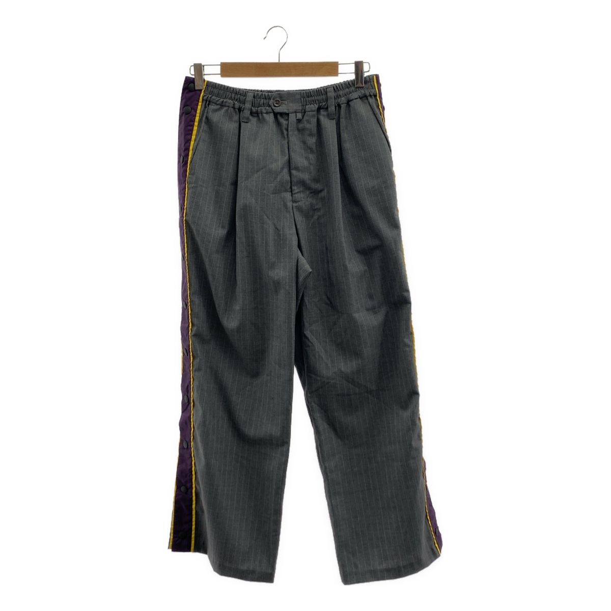 meagratia | メアグラーティア side open slacks ストライプ ストレート パンツ 2 グレー|パープル|イエロー メンズ
