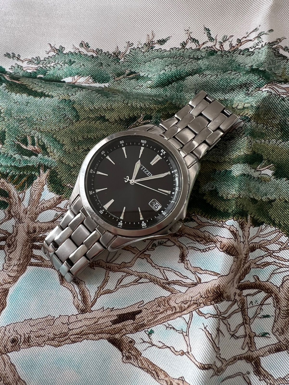 シチズン エコドライブ 電波ソーラー時計 稼働品 メンズ 黒文字盤