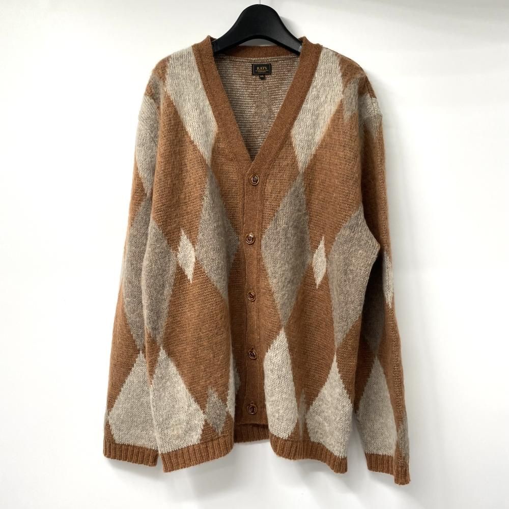 中古】RATS ARGYLE MOHAIR KNIT CARDIGAN サイズXXL 22RN-1010