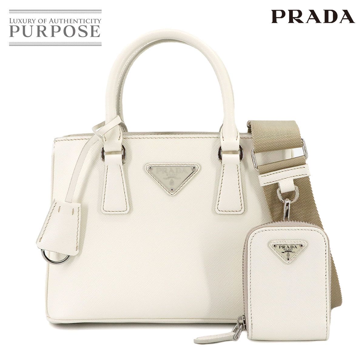 プラダ PRADA ガレリア ミニ 2 way ハンド ショルダー バッグ サフィアーノレザー ホワイト 1 BA 296 Galleria Mini Bag