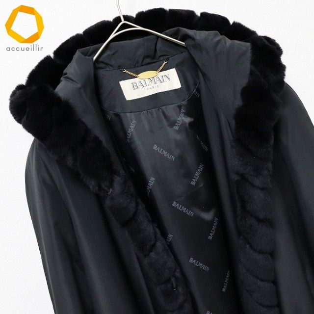 【BALMAIN バルマン】カシミヤ/シルク ファー付きロングコート バルマン ロングコート コート 美品 高級 カシミヤ シルク M ファー付