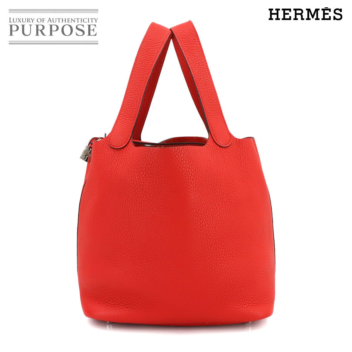 エルメス HERMES ピコタンロック 22 MM ハンド バッグ トリヨンクレマンス ルージュクー Y刻印 シルバー 金具