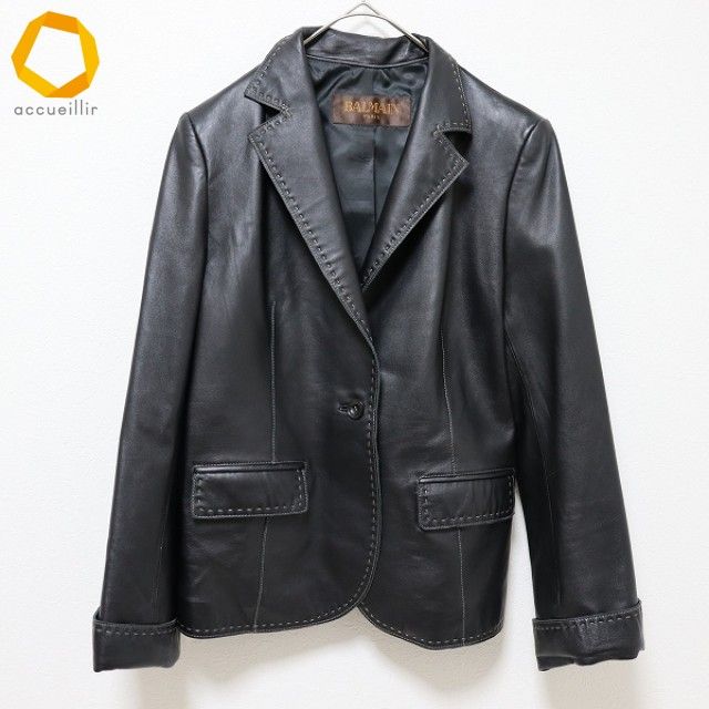 バルマン BALMAIN ラム レザー ジャケット テーラード ステッチ 大きい