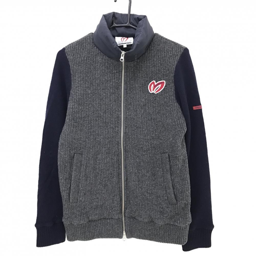 マスターバニー ニットジャケット 杢グレー ネイビー ネック異素材 ウール混 メンズ 4 M ゴルフウェア MASTER BUNNY EDITION