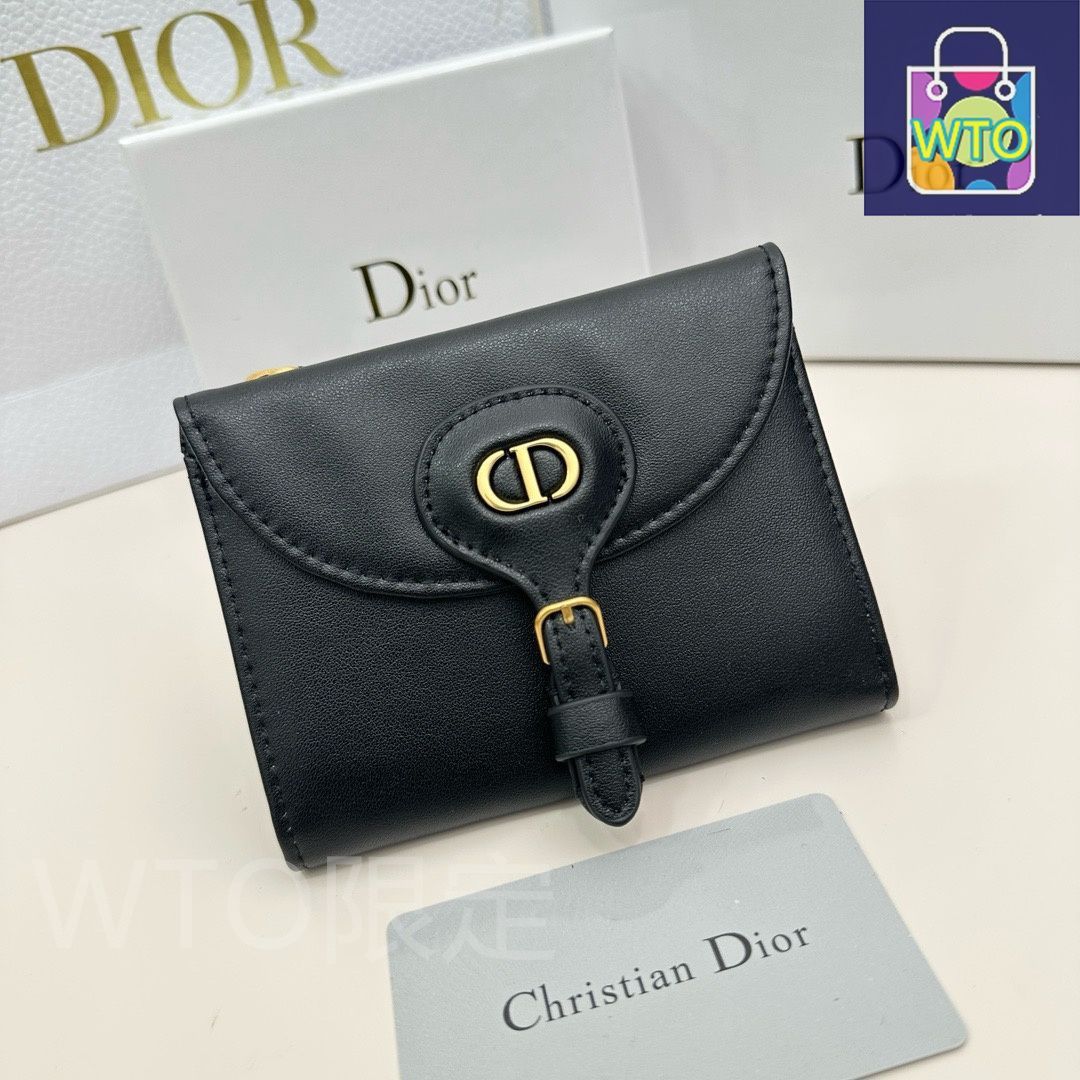 今日特価】Dior D32 ミニウォレット, ブラック, 高級レザー使用
