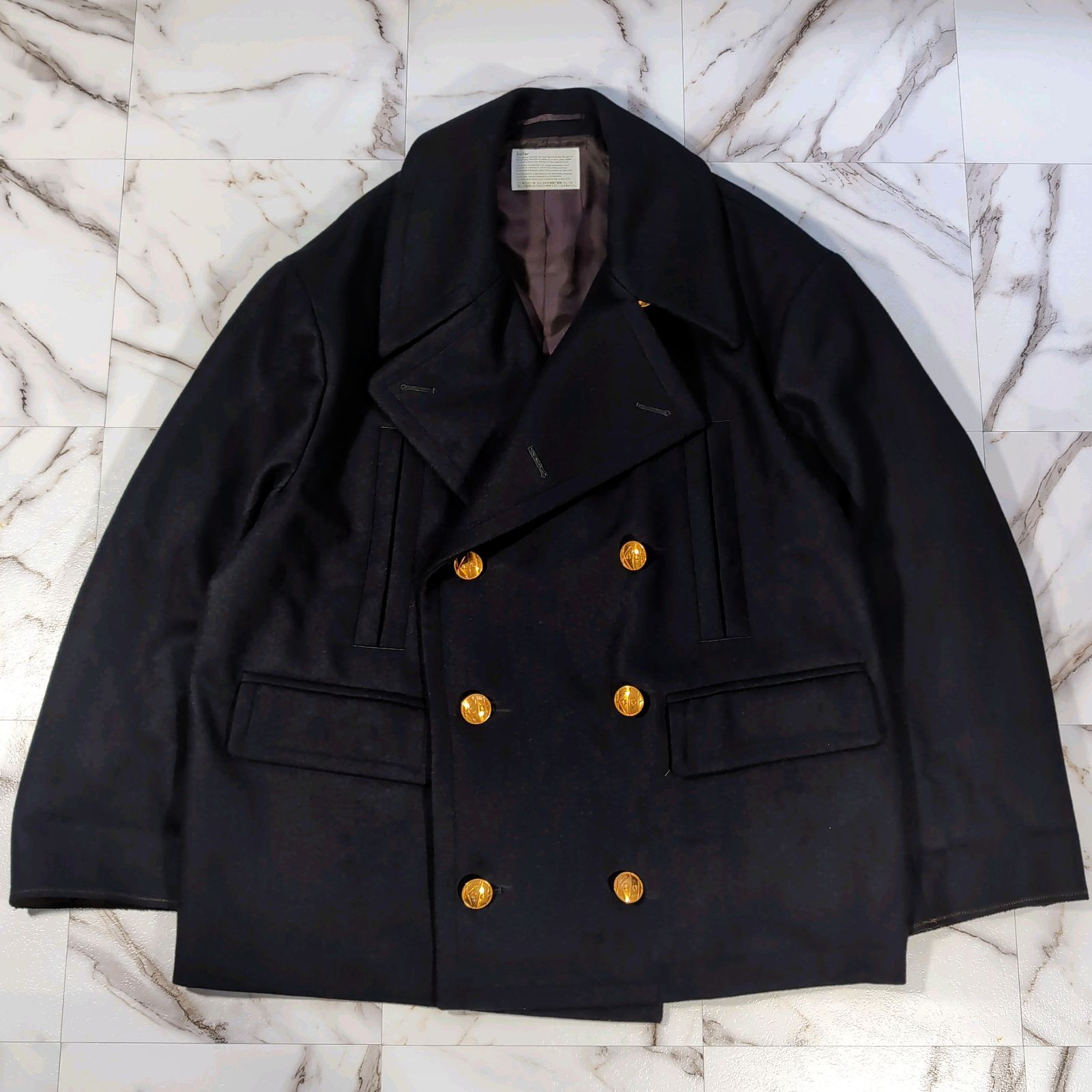 19AW kolor ウールカシミヤメルトン Pコート 金ボタン ダークネイビー