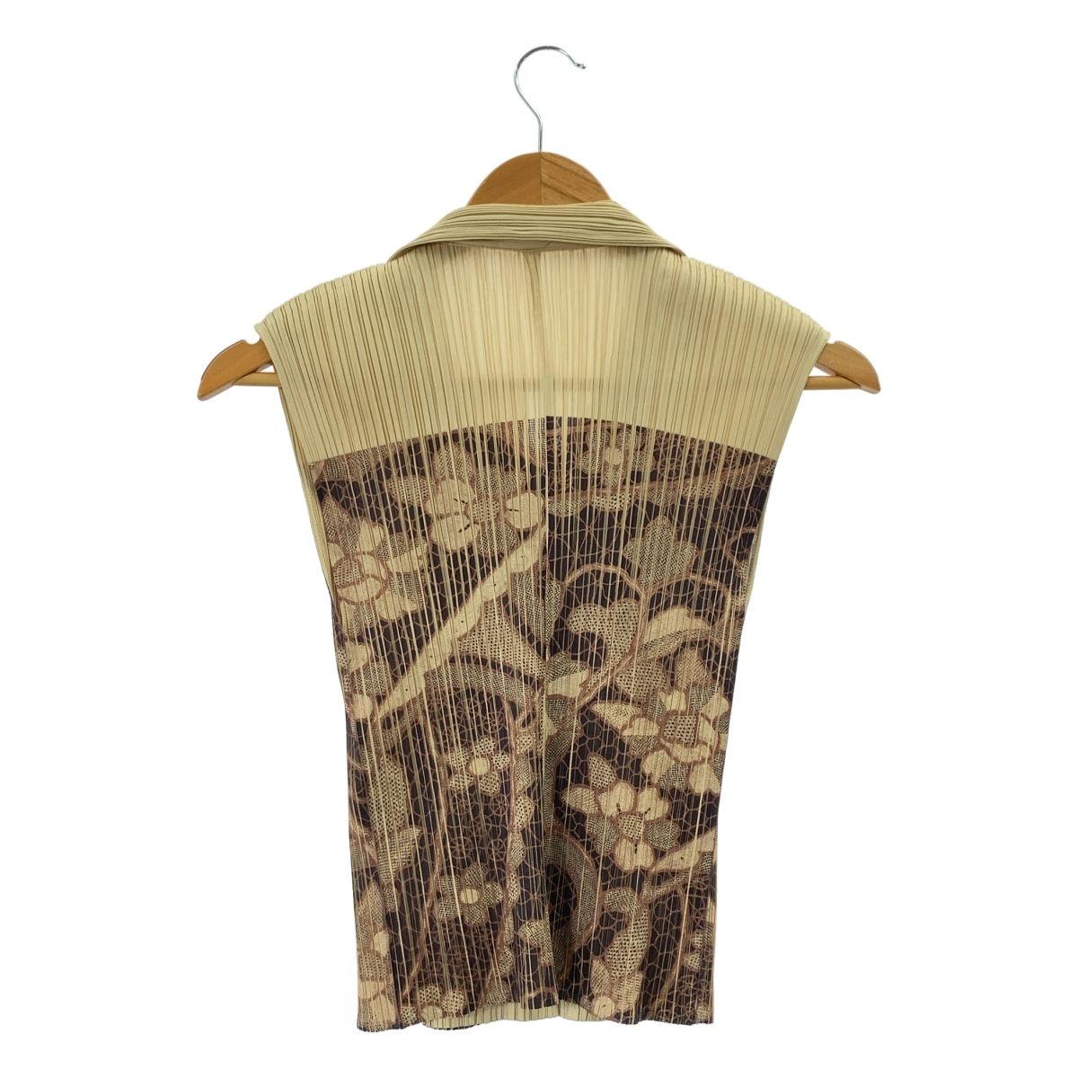 新品✨PLEATS PLEASE プリーツ ノースリーブ 茶色 白色 サイズ3 PLEATS