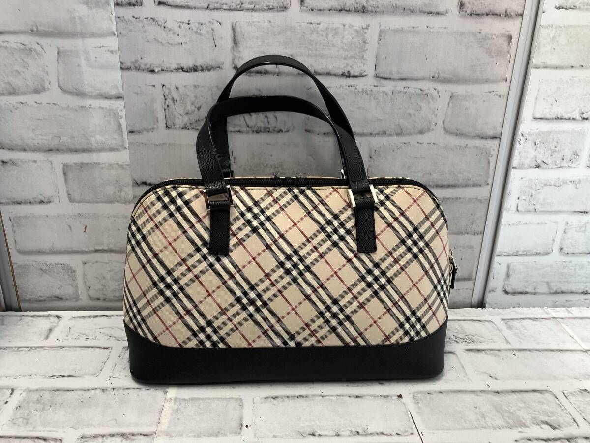 BURBERRY ハンドバッグ ノバチェック バーバリー ベージュ×ブラック 一部レザー