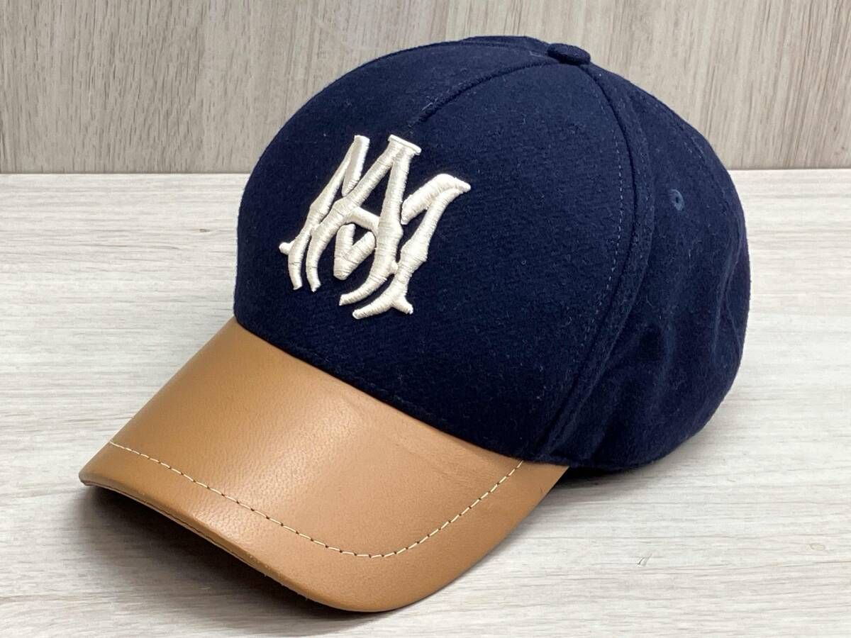 AMIRI アミリ CAP WOOL LEATHER ネイビー ブラウン サイズ56 62 cm