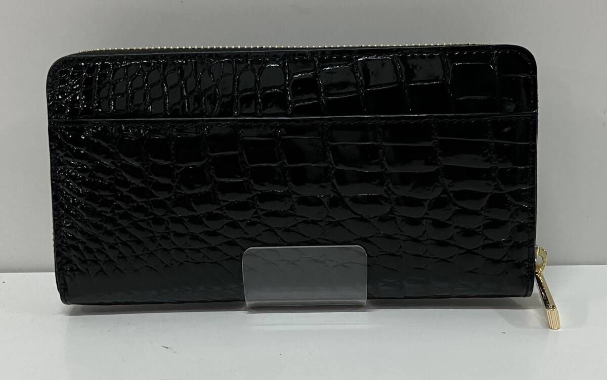 クロコダイル 長財布 ラウンドファスナー シャインブラック 箱付き 
