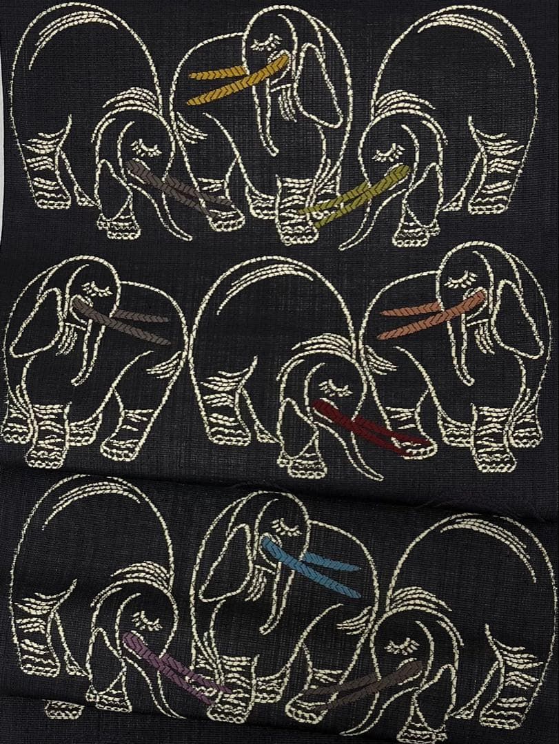  西陣織 鷹匠 田中富士夫 袋帯 インド象 D 176 袋帯 帯