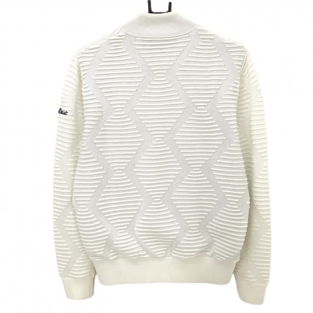 タイトリスト ニットジャケット 白 ロゴネイビー ダイヤ調 蓄熱裏地