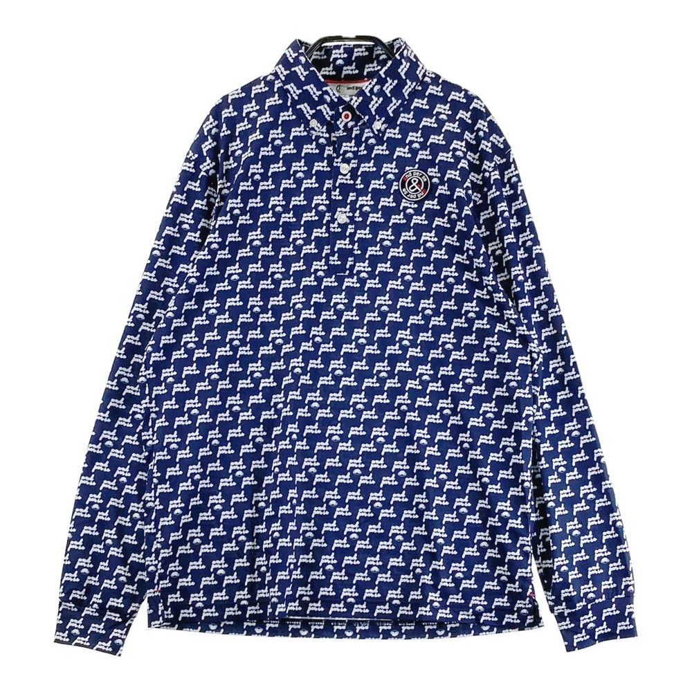 サイズ M AND PER SE アンパスィ モデル 長袖ポロシャツ ボタンダウン 総柄 ネイビー系 ゴルフウェア メンズ ストスト