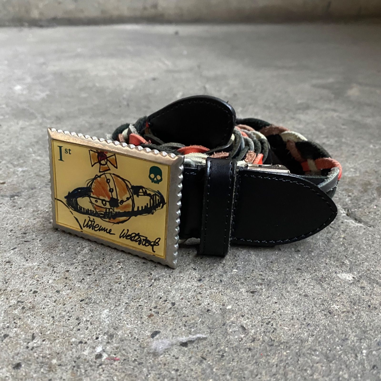 Vivienne Westwood MAN レザーメッシュベルト スケッチオーブ バックル ヴィヴィアンウエストウッド マン