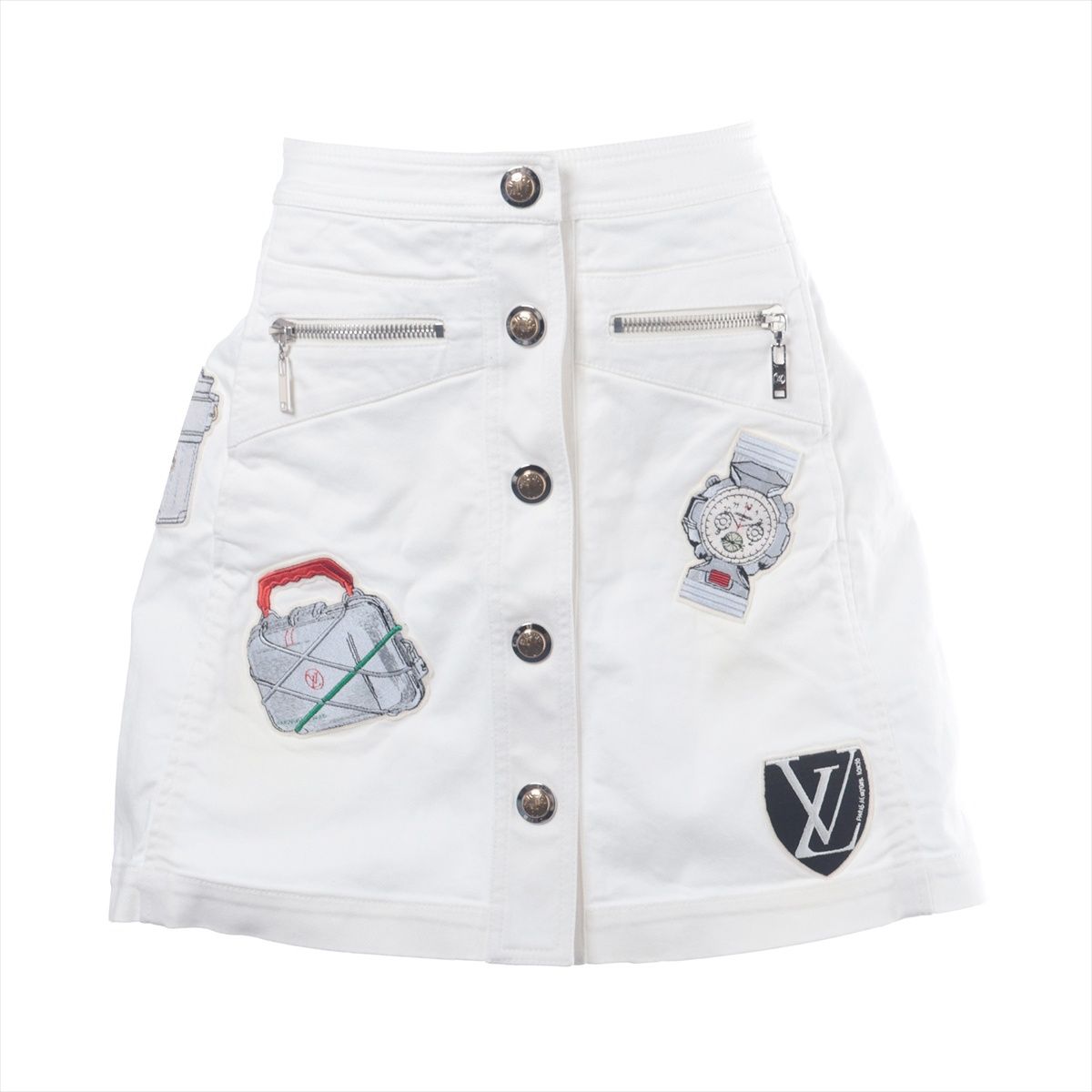 LOUIS VUITTON ルイ ヴィトン スカート コットン ワッペン ロゴ トラベル 2018