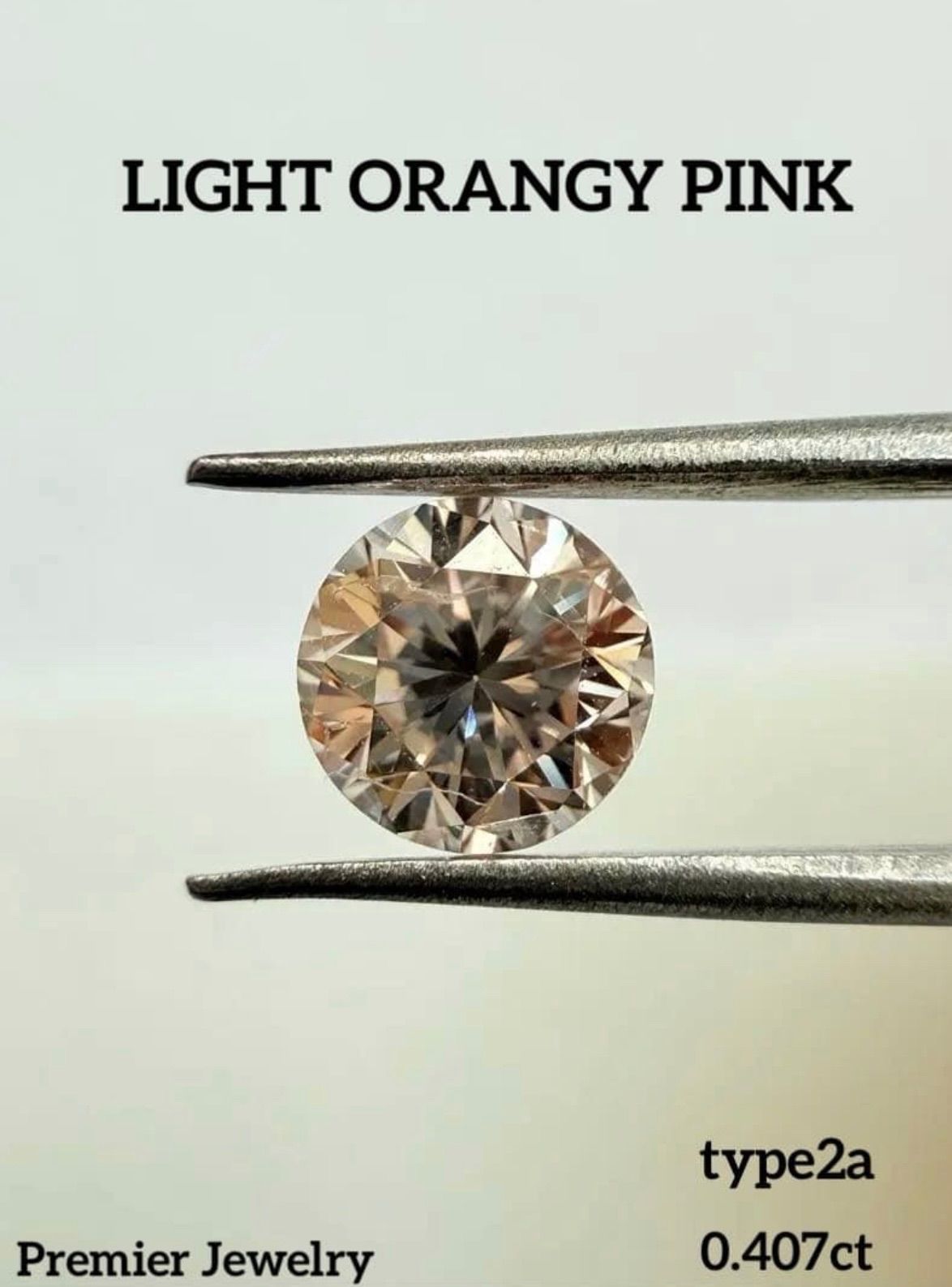 天然ピンクダイヤモンドルース 大粒 LIGHT ORANGY PINK type 2 a ラウンドブリリアント