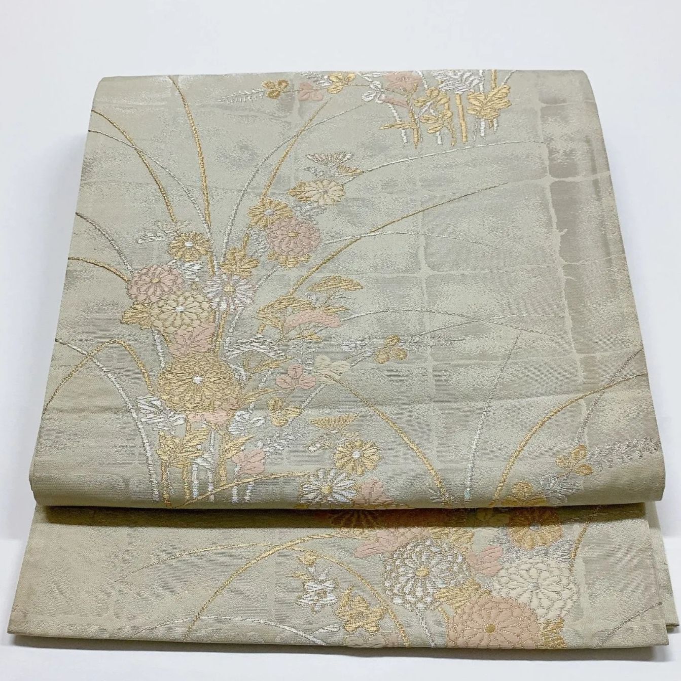 あつこママ様［4890］袋帯 美品 扇面舞鶴花 金銀彩 六通 正絹 着物 あつこママ様［4890］袋帯 美品 扇面舞鶴花 金銀彩 六通 正絹 着物