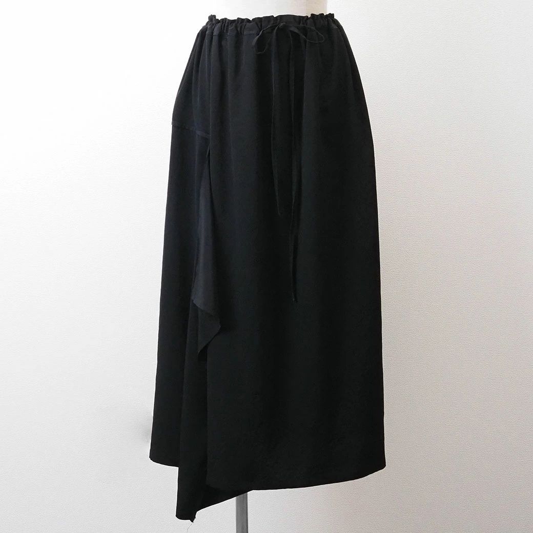 ワイズ クレープデシンライトフラップディテール スカート ロングスカート ブラック YJ-S 14-500-1-02 レディース サイズS CREPE de CHINE RIGHT FLAP DETAIL SKIRT フ 春夏 裏地なし Y s ♥品