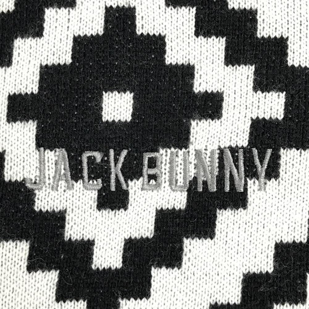 ジャックバニー セーター 白×黒 総柄 ニット ウール混 ネック・肩汚れ
