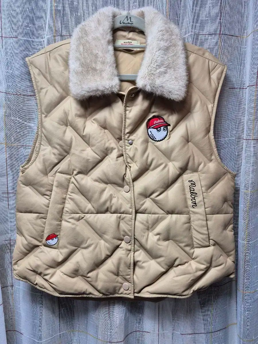 マルボンゴルフ キルティング ベスト アイボリー ファー L