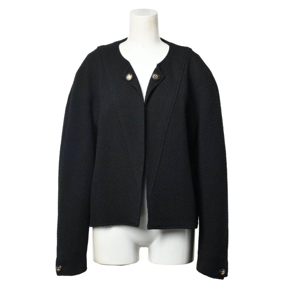 CHANEL ヴィンテージ ノーカラー ツイード ジャケット ココマーク