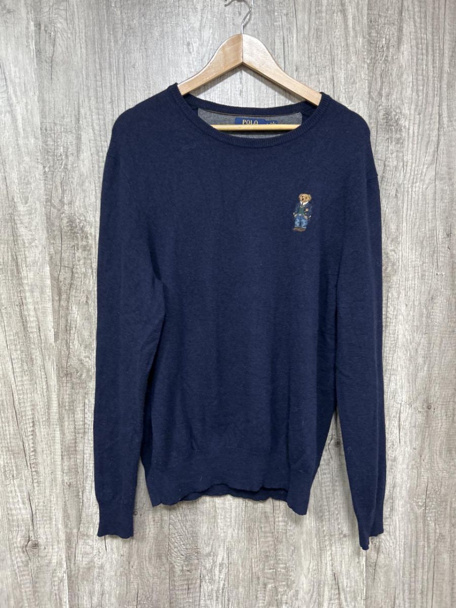 POLO RALPH LAUREN ポロ ラルフローレン 刺繍 ベア ニット セーター sizeL/紺  メンズ