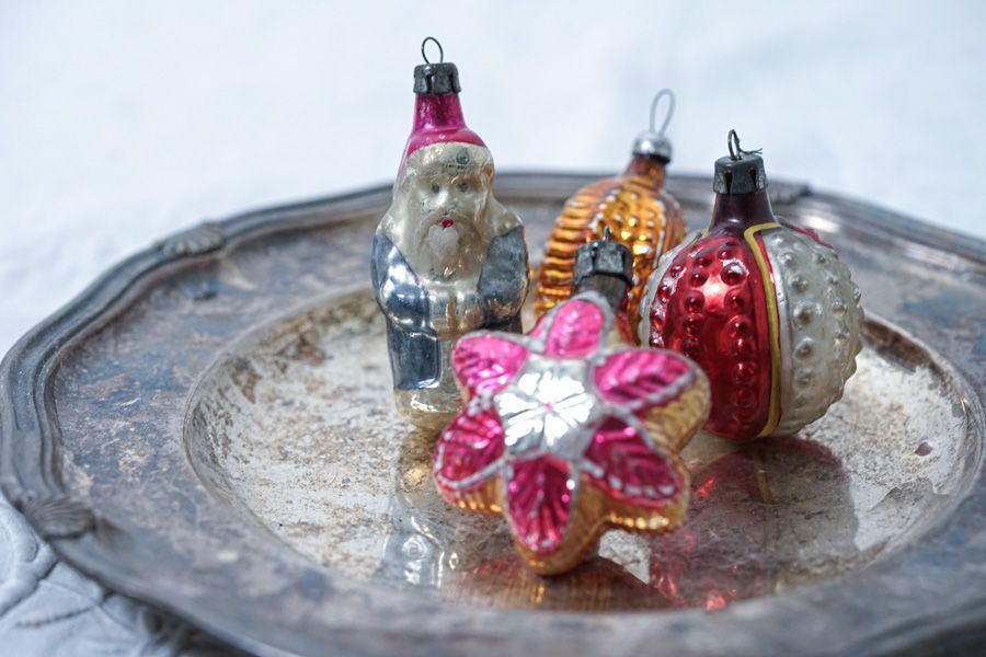 ポーランド製ハンドメイドオーナメント ポーランド 吹きガラスクリスマス ミニオーナメント4個セット 1940-50