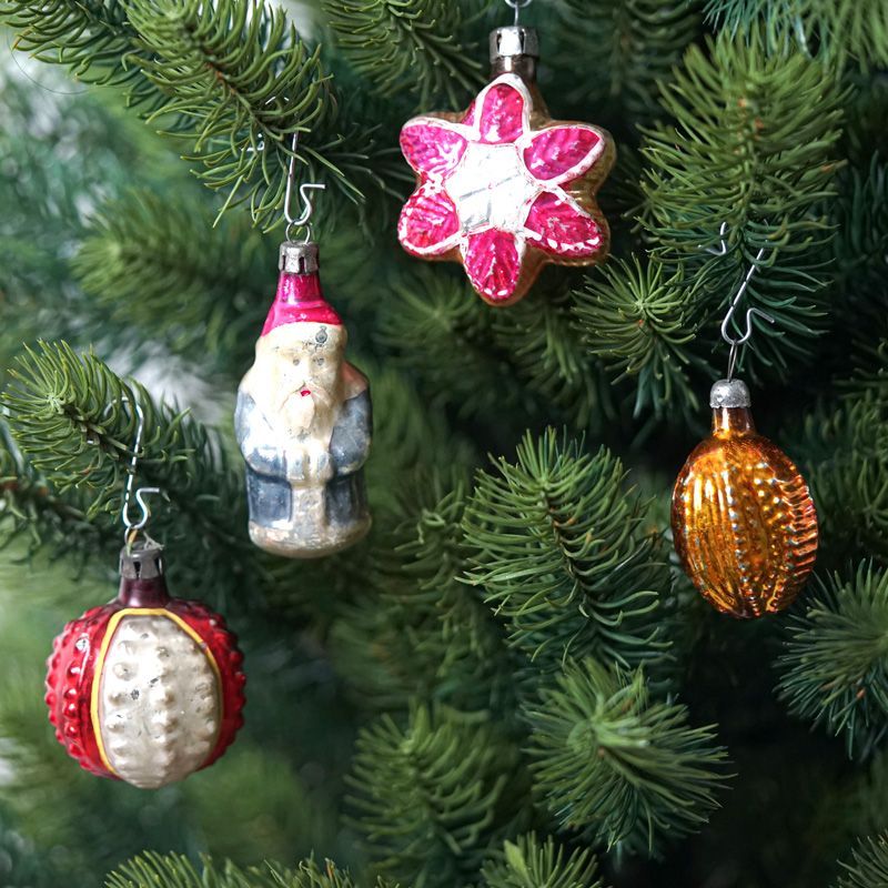 ポーランド製ハンドメイドオーナメント ポーランド 吹きガラスクリスマス ミニオーナメント4個セット 1940-50